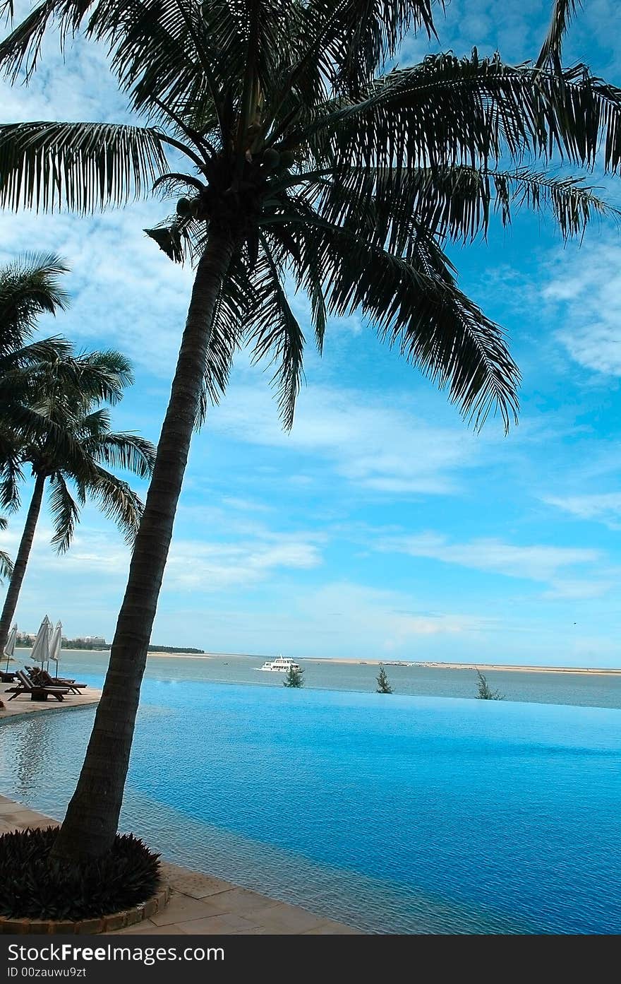 A borderless swimming pool near sea. A borderless swimming pool near sea