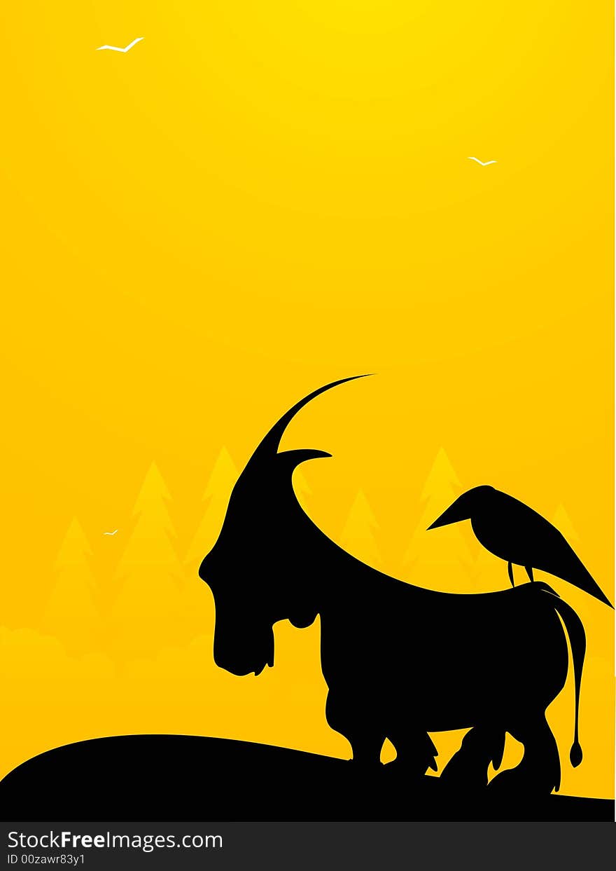 Bird over goat on gradient background