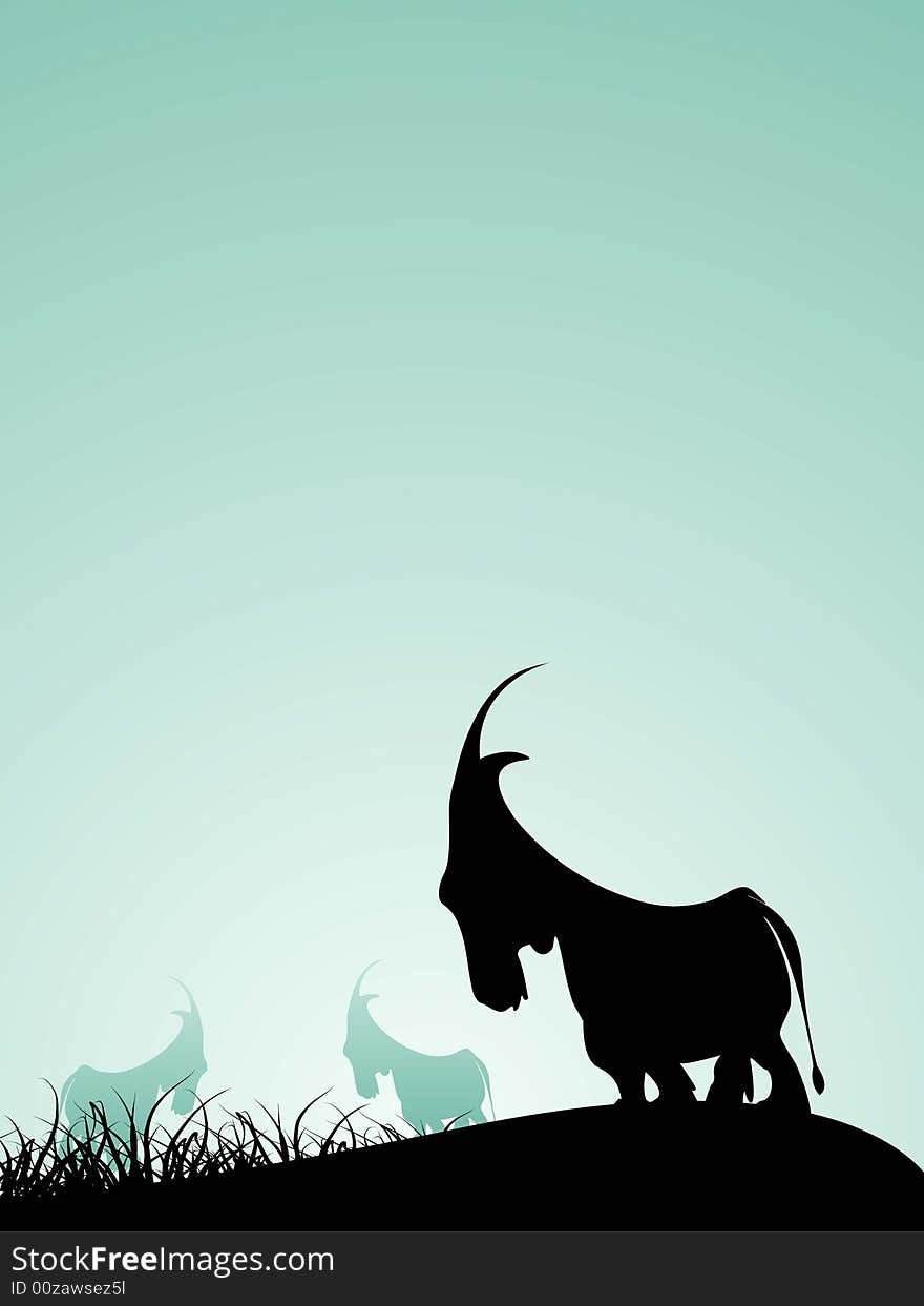 Goat grazing grass on gradient background. Goat grazing grass on gradient background