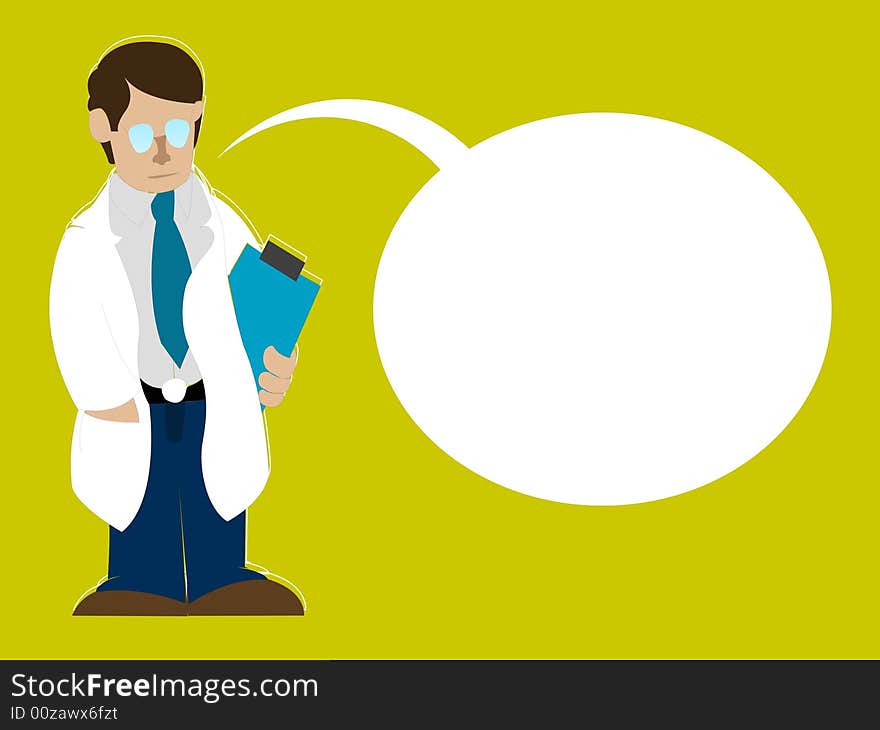 Doctor with text bubble on abstract background