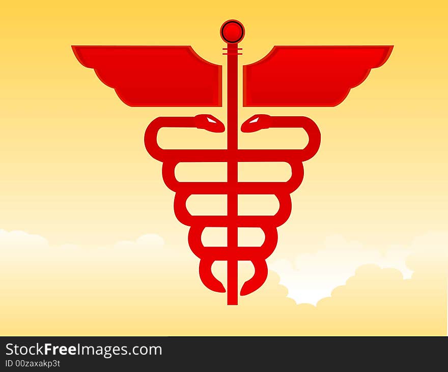 THE caduceus on cloudy background