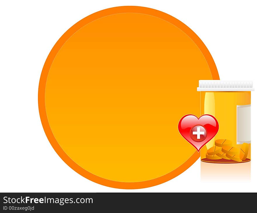 Pills jar on circular background