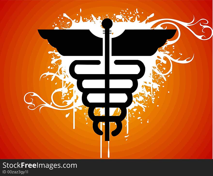 the caduceus on floral background