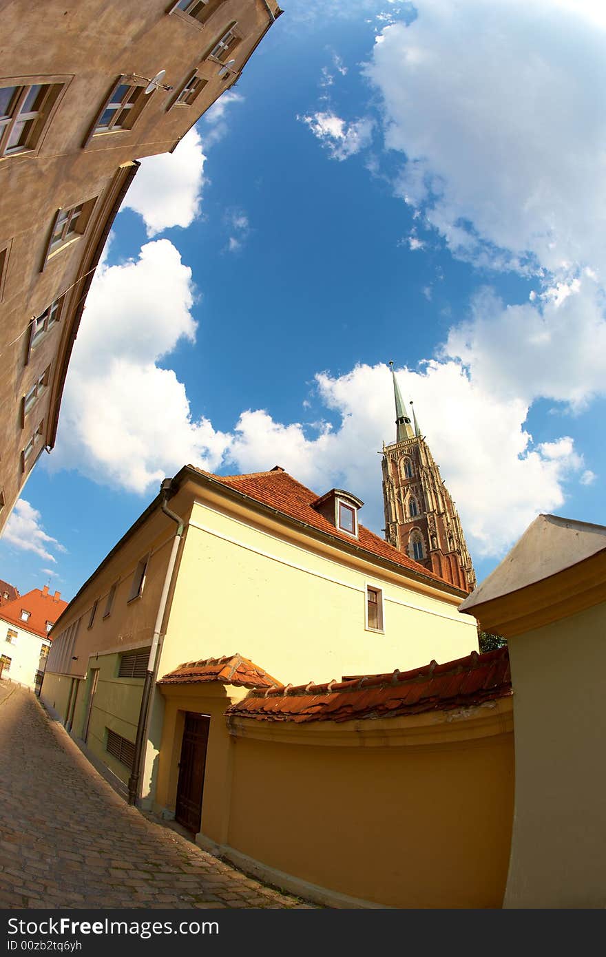 Monuments in Wroclaw, Poland (fisheye perspective)