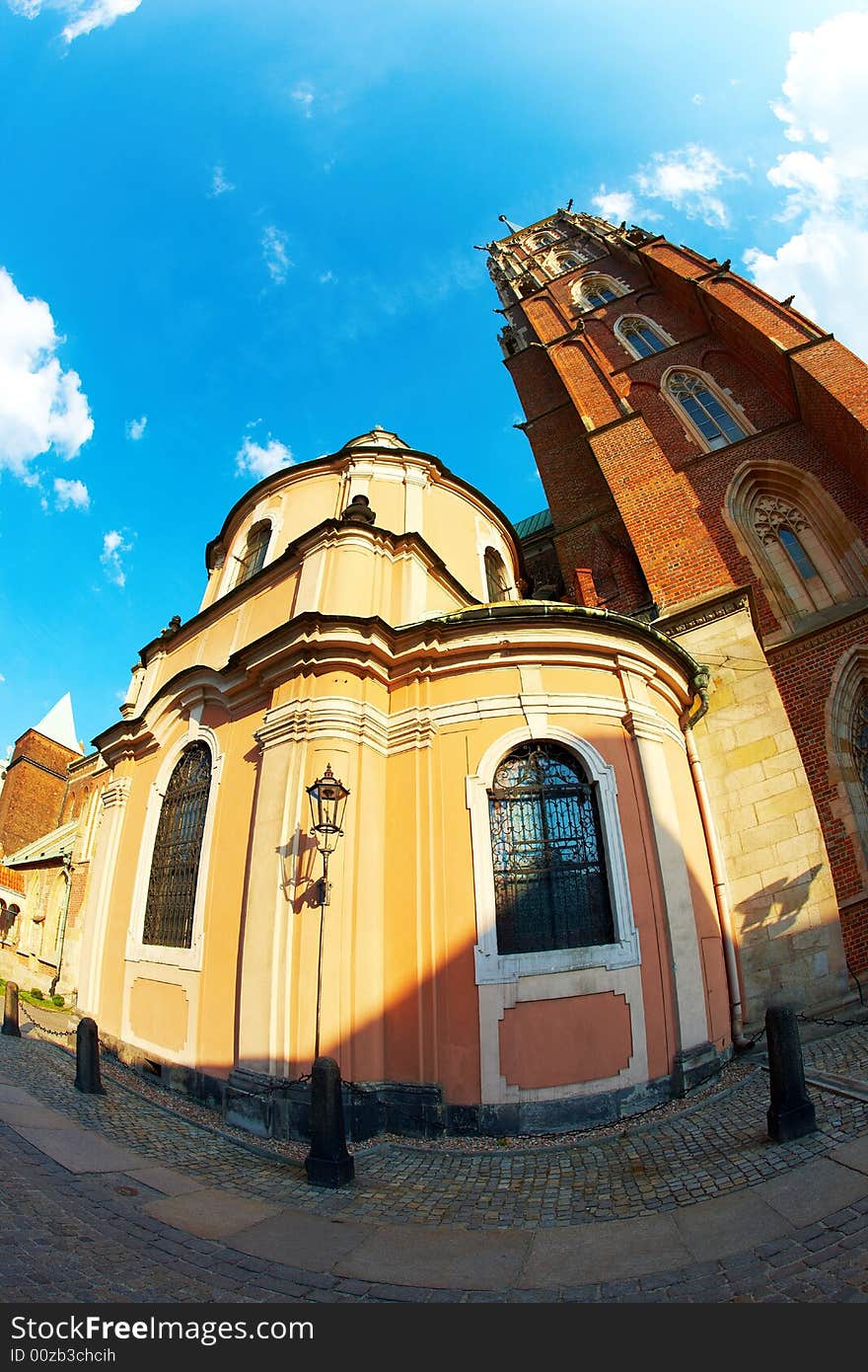 Monuments in Wroclaw, Poland (fisheye perspective)