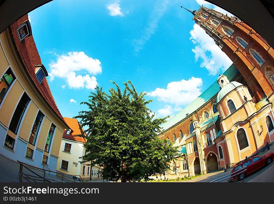 Monuments in Wroclaw, Poland (fisheye perspective)