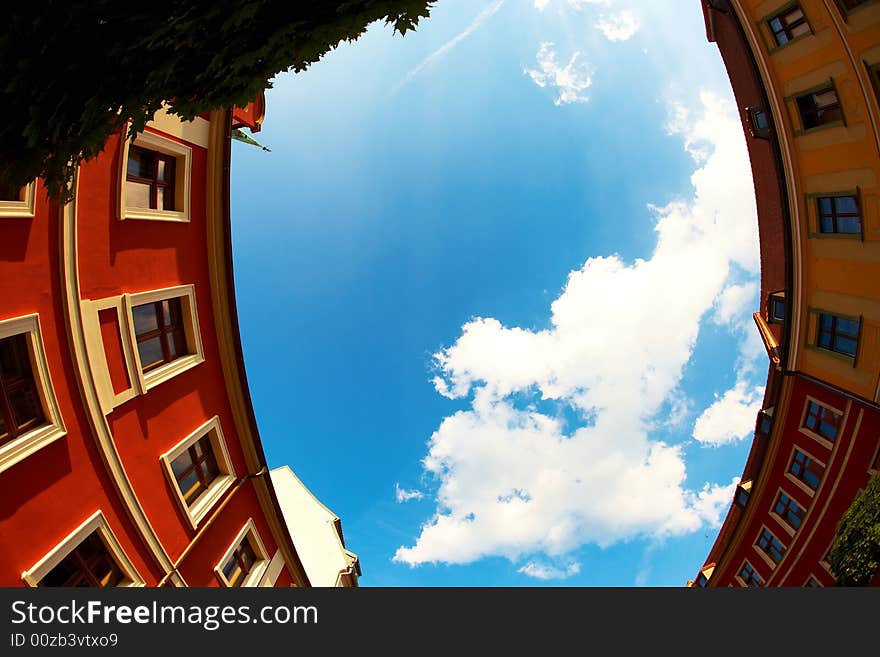 Monuments in Wroclaw, Poland (fisheye perspective)