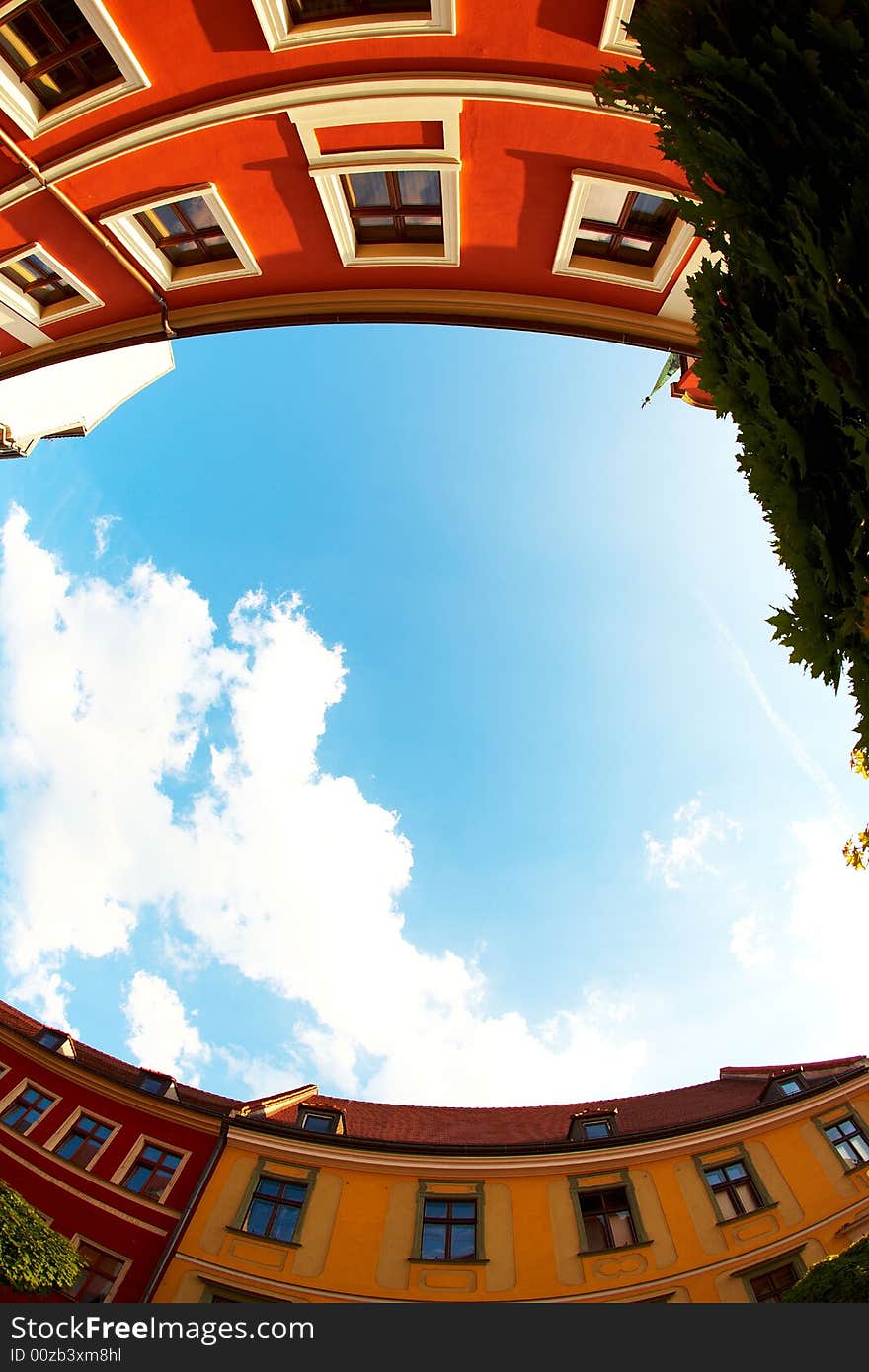 Monuments in Wroclaw, Poland (fisheye perspective)