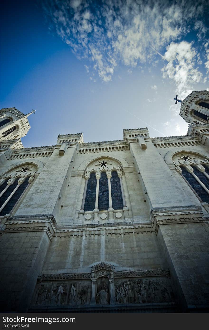 Wide angle view of the Notre Dame de Fourviere side, in Lyon, France. Wide angle view of the Notre Dame de Fourviere side, in Lyon, France.