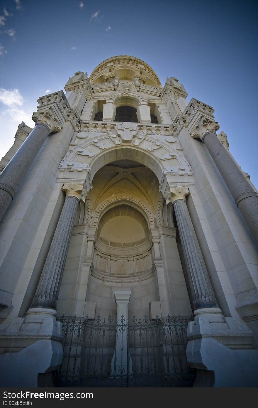 Wide angle view of the back of the Notre Dame de Fourviere, in Lyon, France. Wide angle view of the back of the Notre Dame de Fourviere, in Lyon, France.