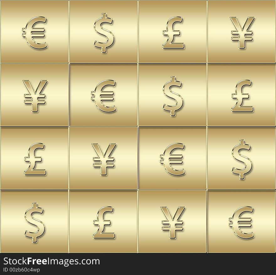 Four different currencies signs