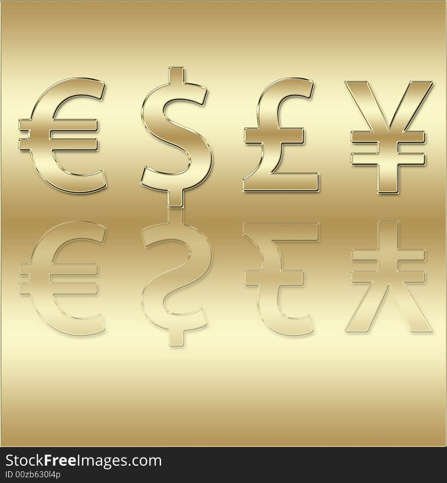 Four different currencies signs