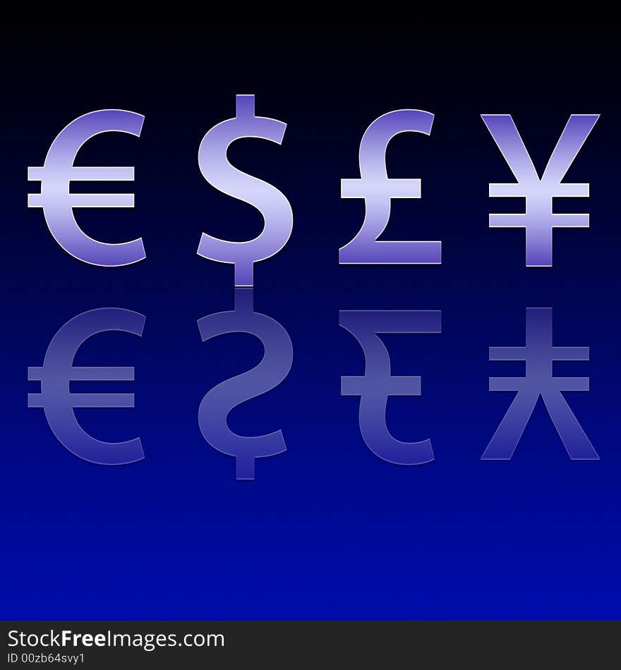 Four Different Currencies Signs