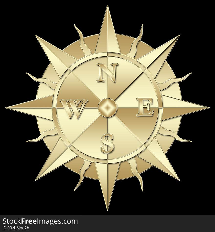 A windrose, compass golden illustration