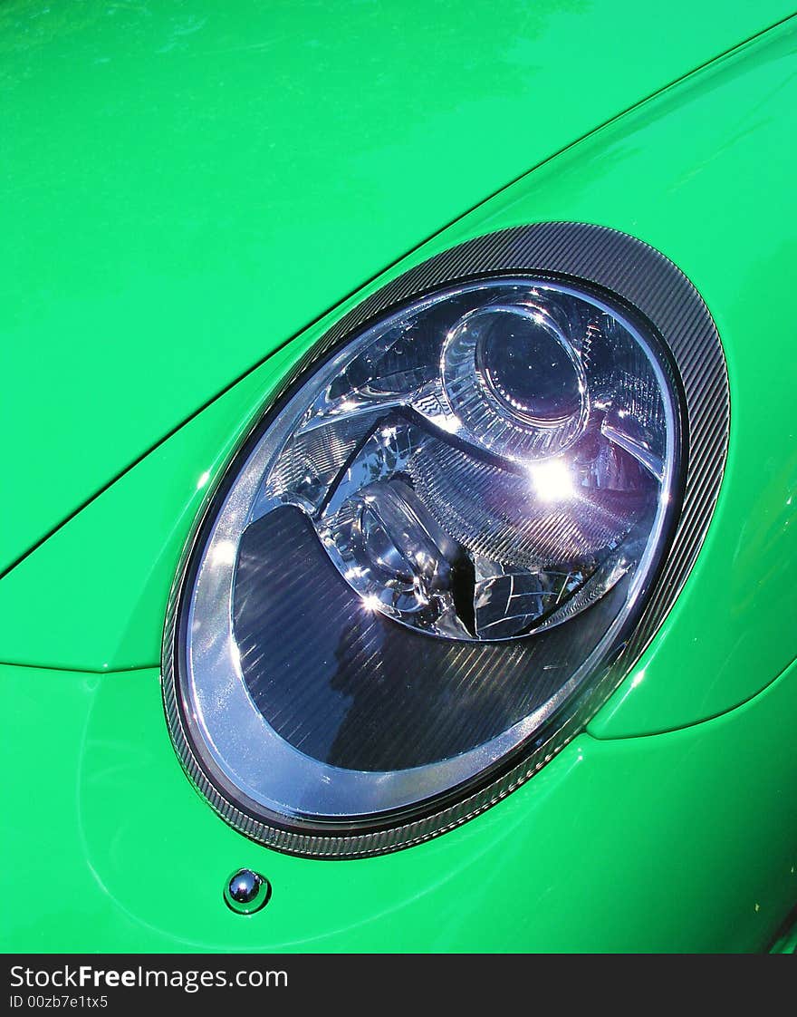 Left headlight on a German sports car