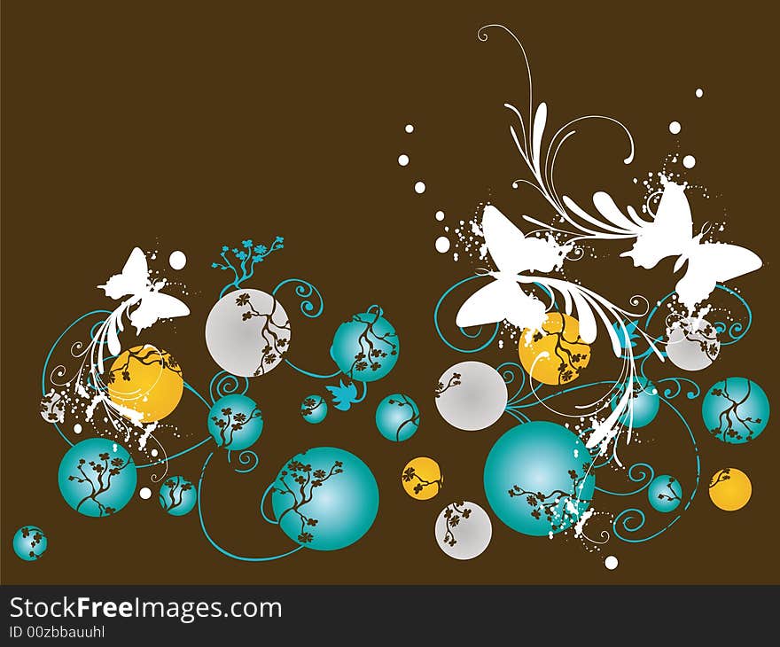 Illustration of a grungy background with butterflies