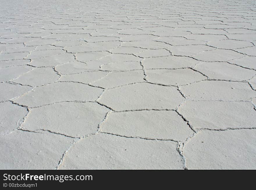 Detailed view of the saltplanes of Uyuni