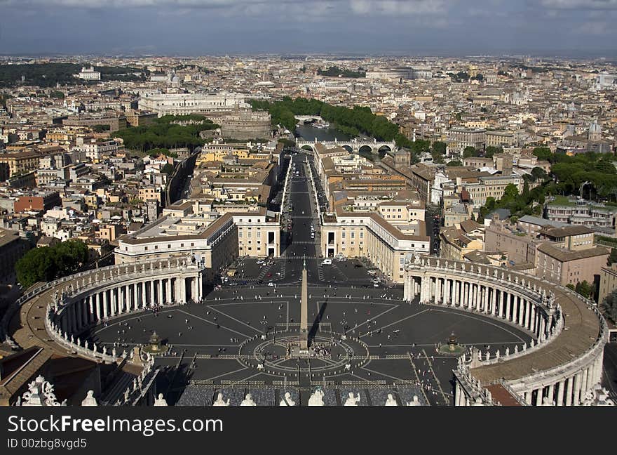 Vatican square overview from dome over blue sky. Vatican square overview from dome over blue sky