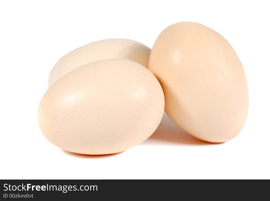 Three eggs isolated on a white background