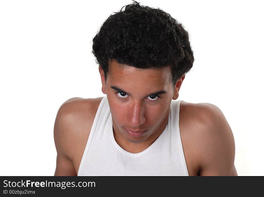 Young man with an intense look on his face