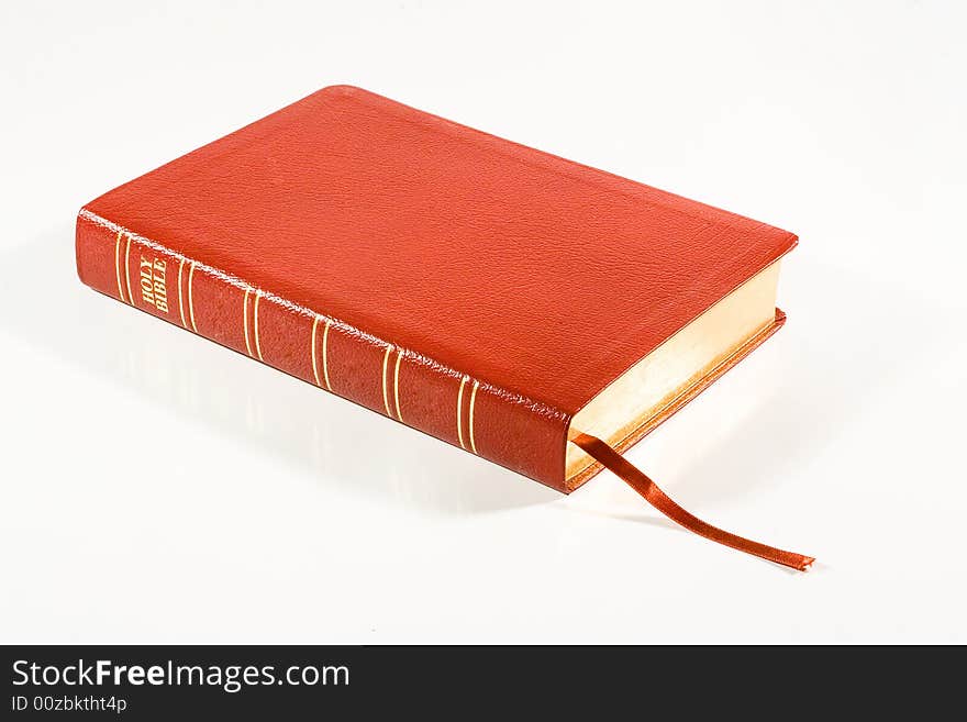 Holy Bible (leather cover) on white background