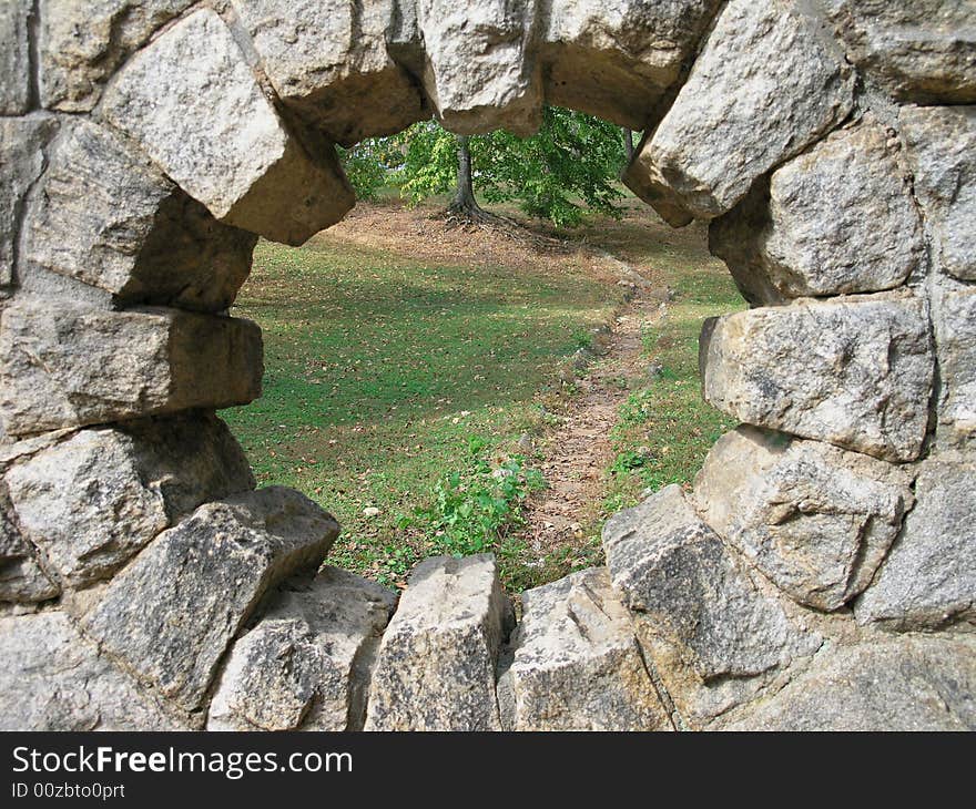 A view into a “fantasy” land through a stone portal. Grant Park, Atlanta, GA.