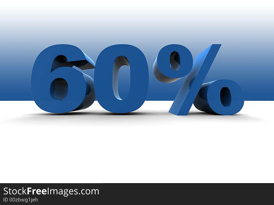 60% sign - 3d illustration on blue background