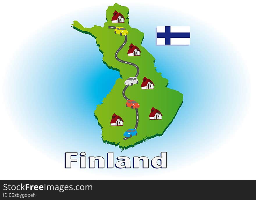 Map of Finland with icons. Map of Finland with icons