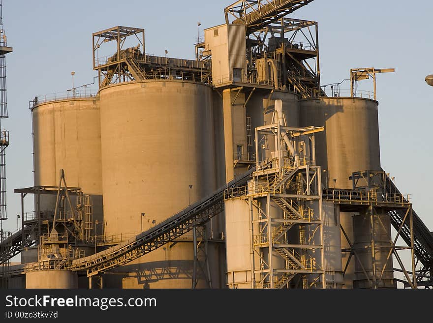 Large storage buildings at a cement factory in North Texas near Midlothian. Large storage buildings at a cement factory in North Texas near Midlothian.