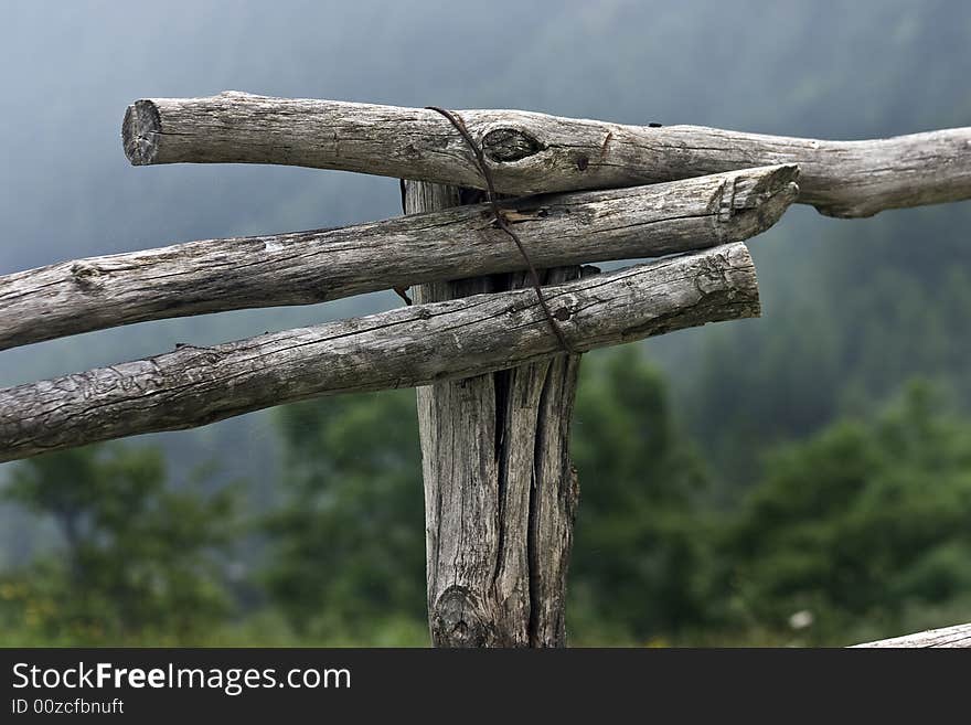 A panoramic view of landscapes, animals and equipment of the mountain