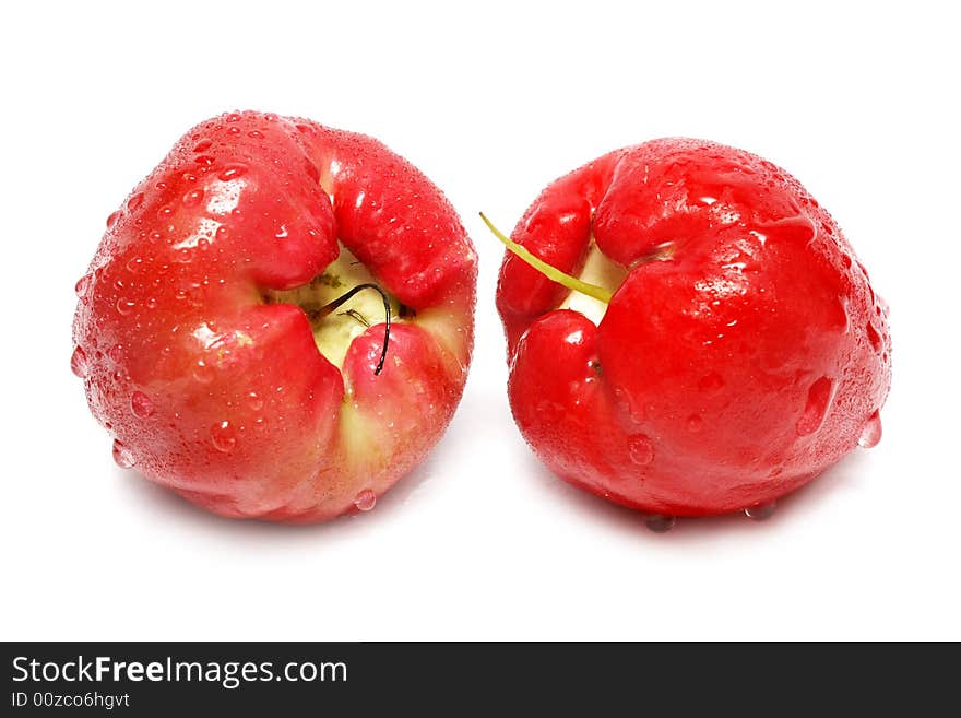 Two wet water apple isolated on white background. Two wet water apple isolated on white background.