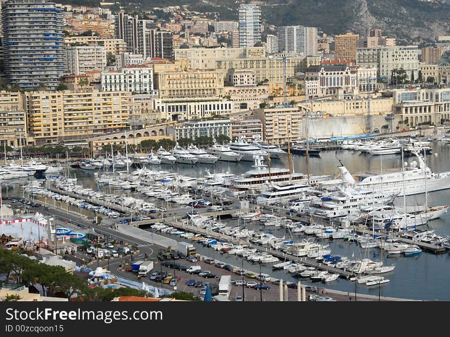 Monte-Carlo harbor view in winter from the top point. Monte-Carlo harbor view in winter from the top point