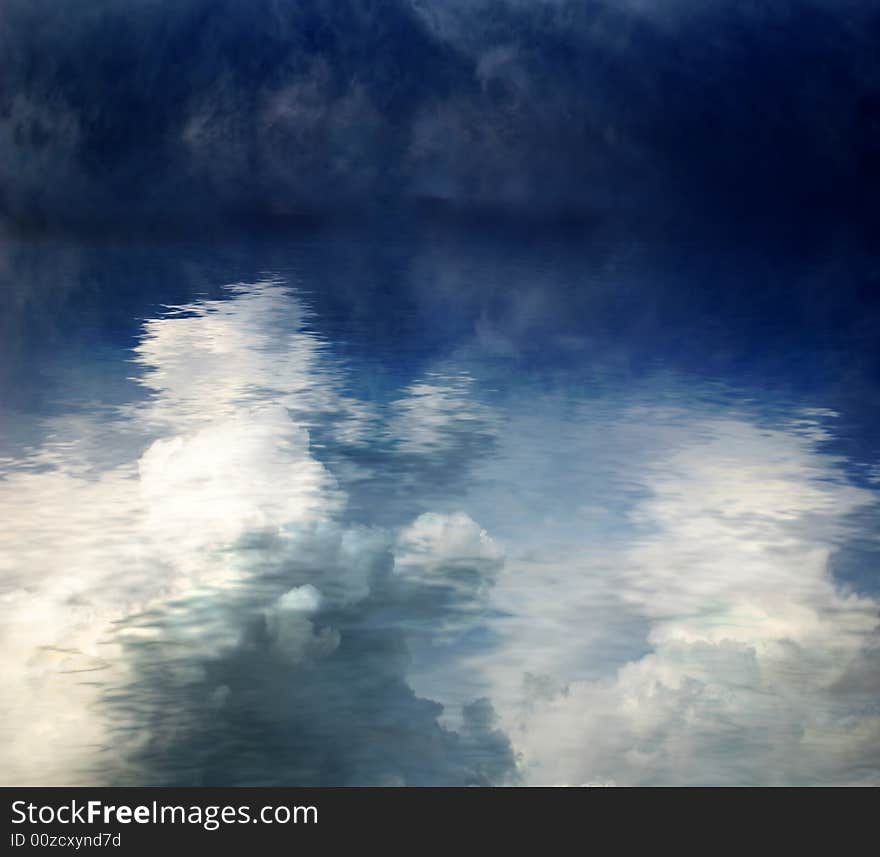 Landscape of Incoming white clouds on brilliant blue flood ocean. Landscape of Incoming white clouds on brilliant blue flood ocean