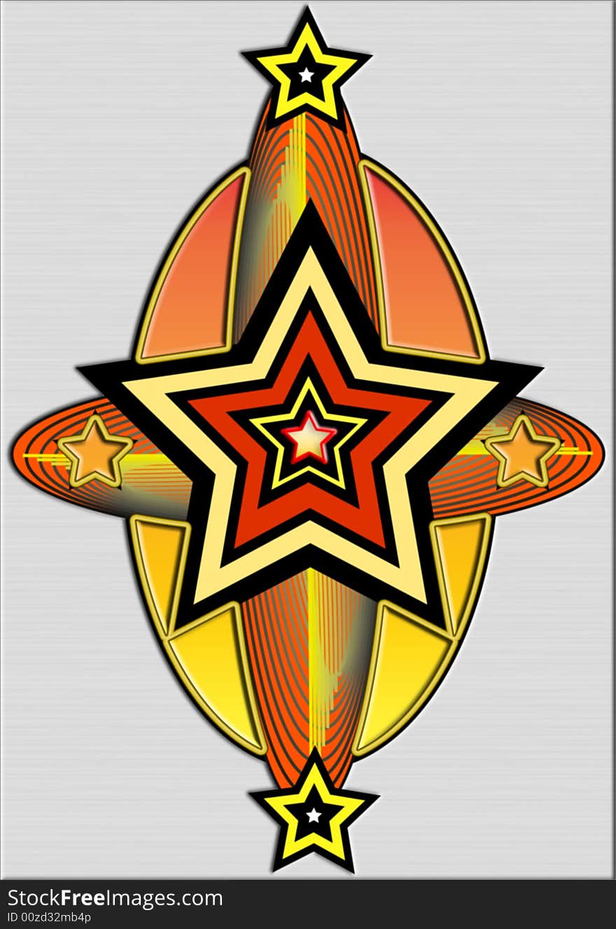 Great creative abstract colored bright rich textured picture fantastic emblem, with a big star at the center on a metal base. Great creative abstract colored bright rich textured picture fantastic emblem, with a big star at the center on a metal base.