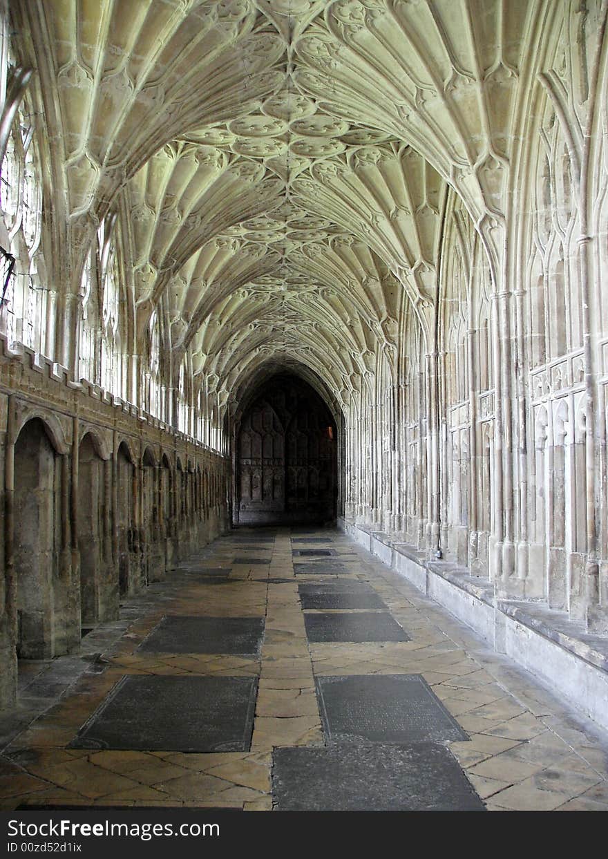 cloister of a church in England.