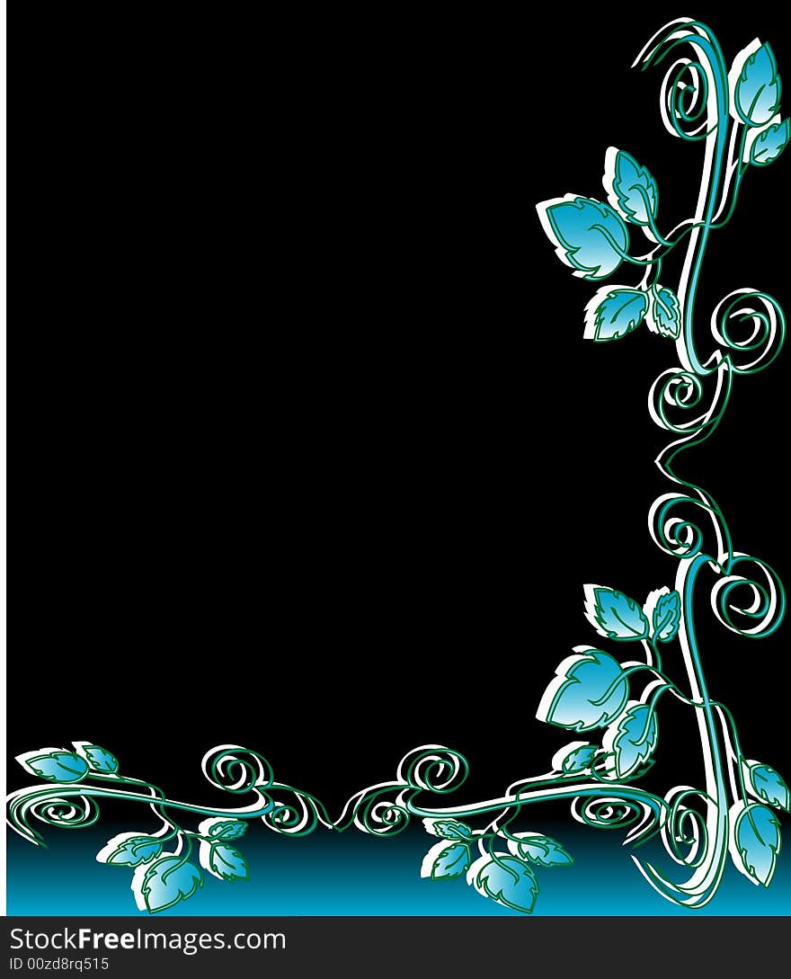 Background illustration of a blue leaves frame