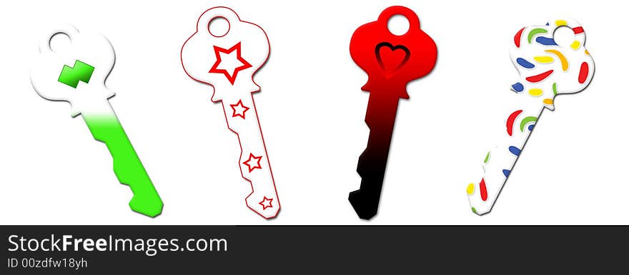 There are four coloured illustrated keys. There are four coloured illustrated keys.