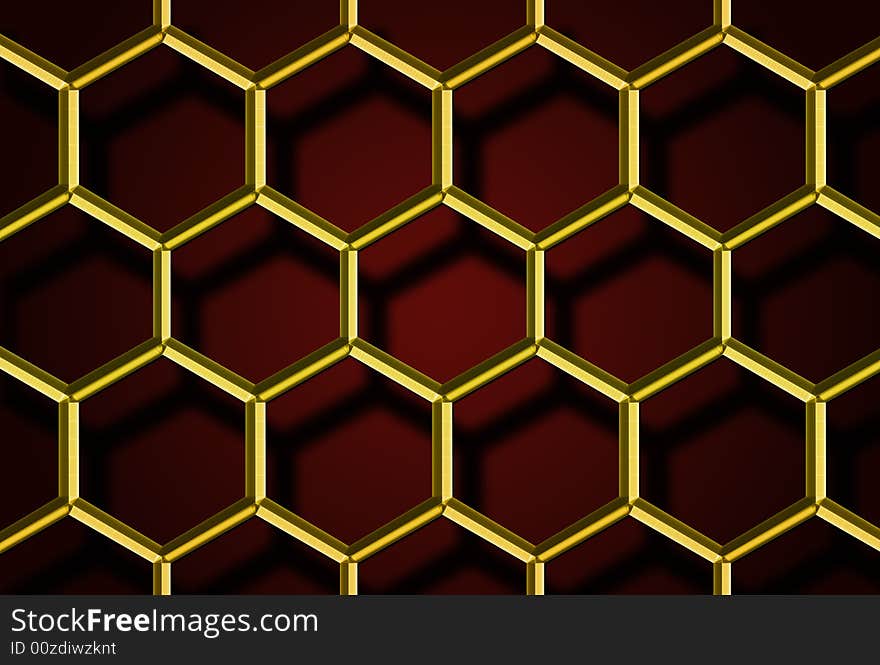 Honeycomb golden grid with shadows. Honeycomb golden grid with shadows