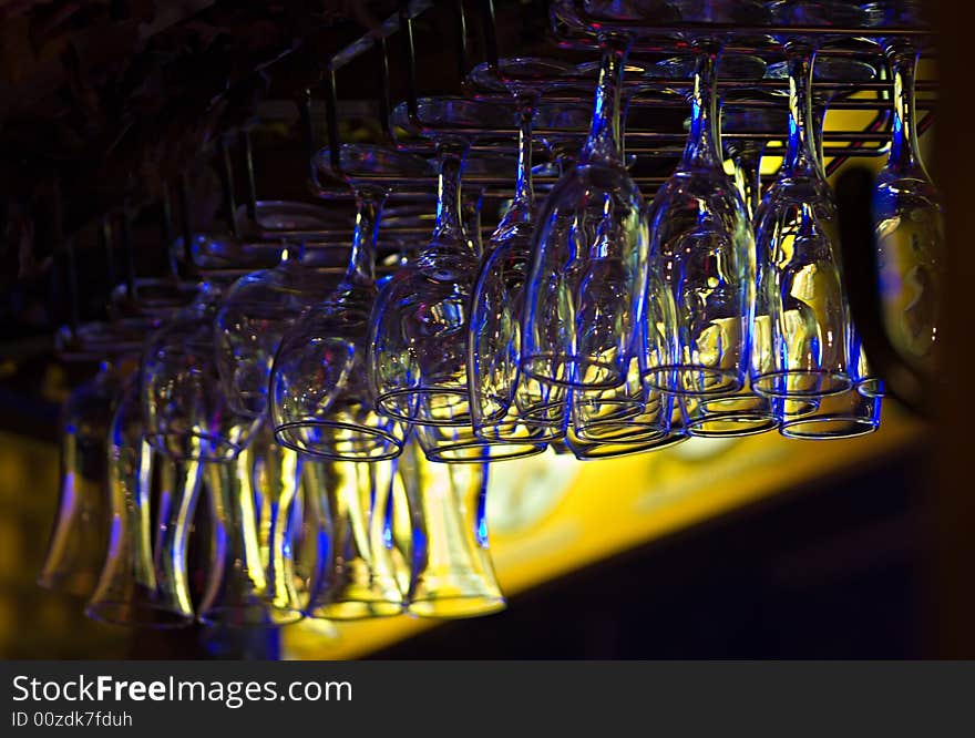 Hanging glasses with color reflections