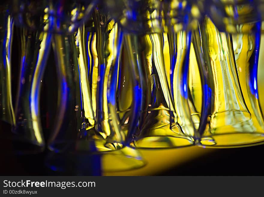 Hanging glasses with color reflections