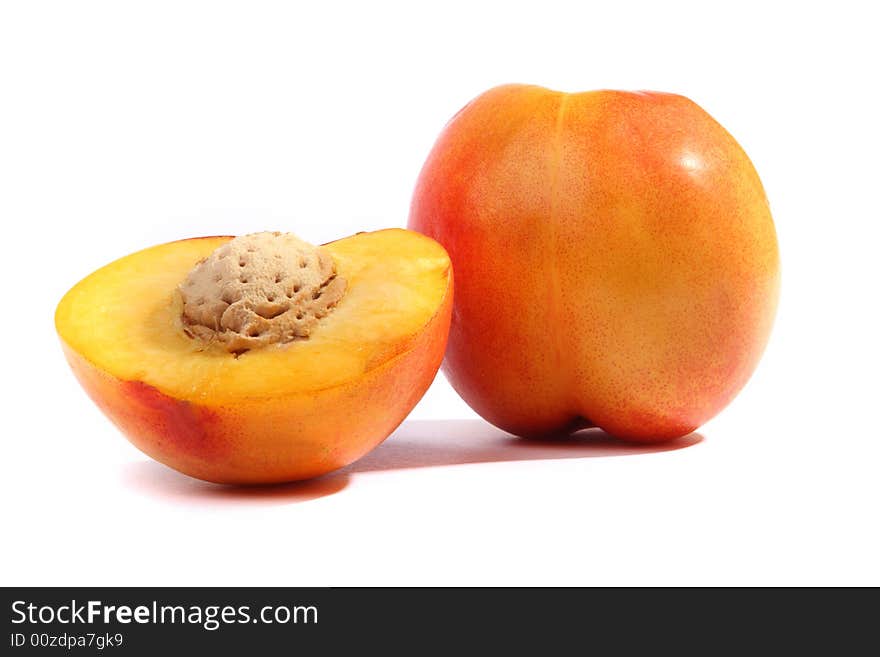 Half of peach on a white background