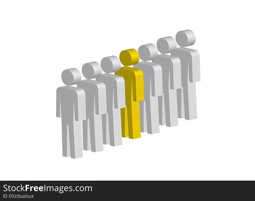 Different  yellow person among  people. Different  yellow person among  people