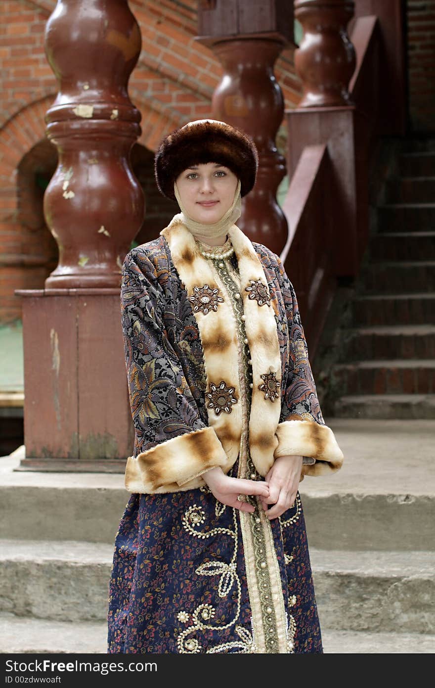 Tourist in historical clothing