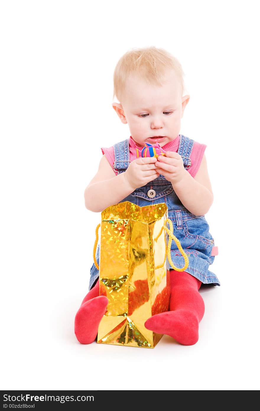 Lovely girl with present bag. Lovely girl with present bag