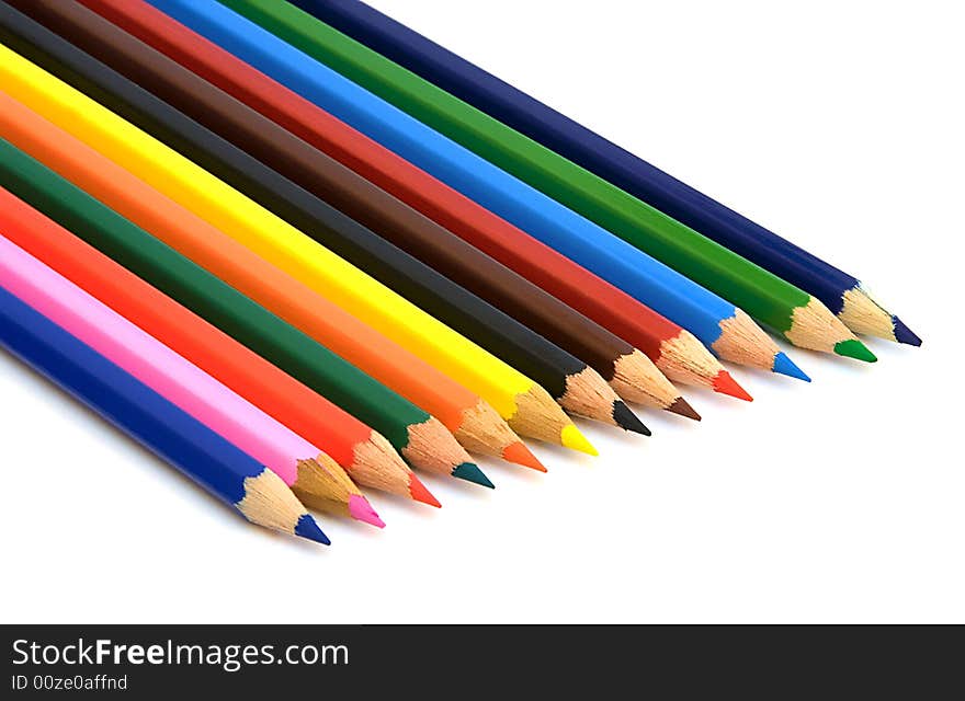 Group of color pencils isolated close up