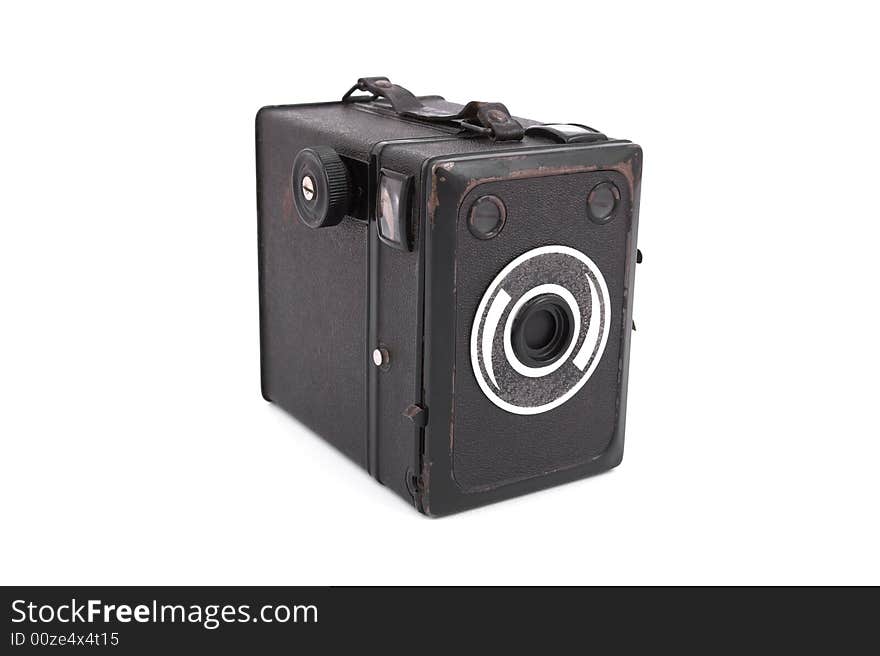 Old camera on white background