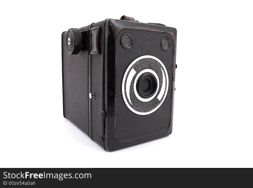 Old camera on white background