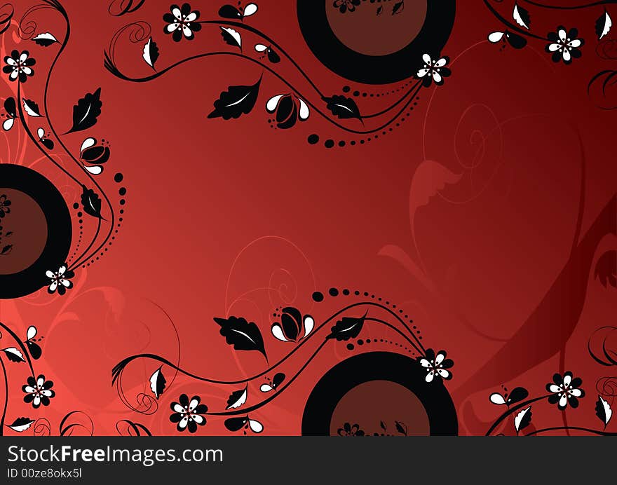 Black and white design ornament on red background