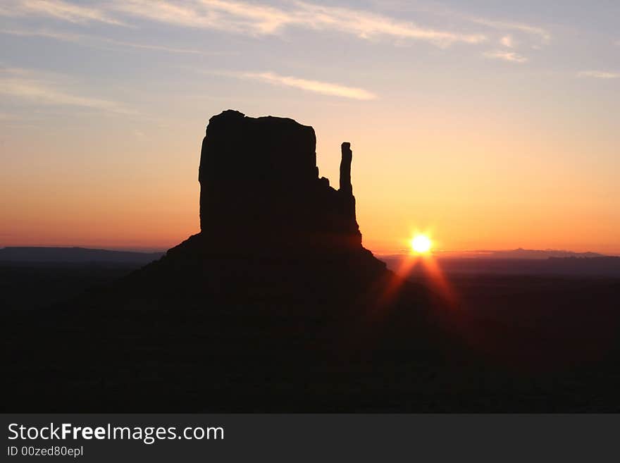 Silhouettes of rocks from the famous Navajo Tribal Park-Monument Valley. Arizona. USA