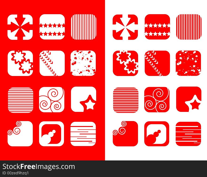 Set of icon in red and white. Set of icon in red and white